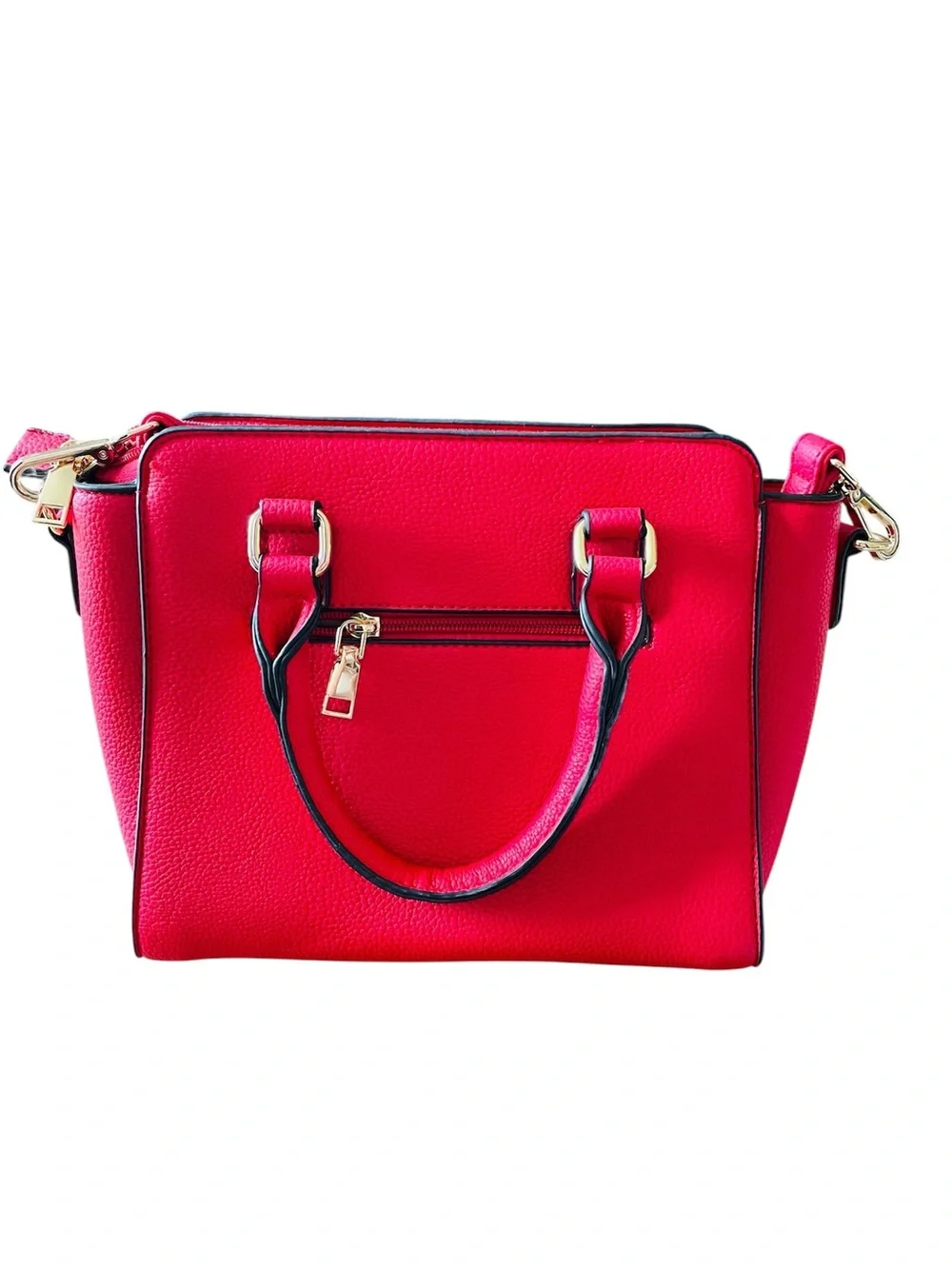 Fuchsia Pebbled Faux Leather Satchel Crossbody Bag